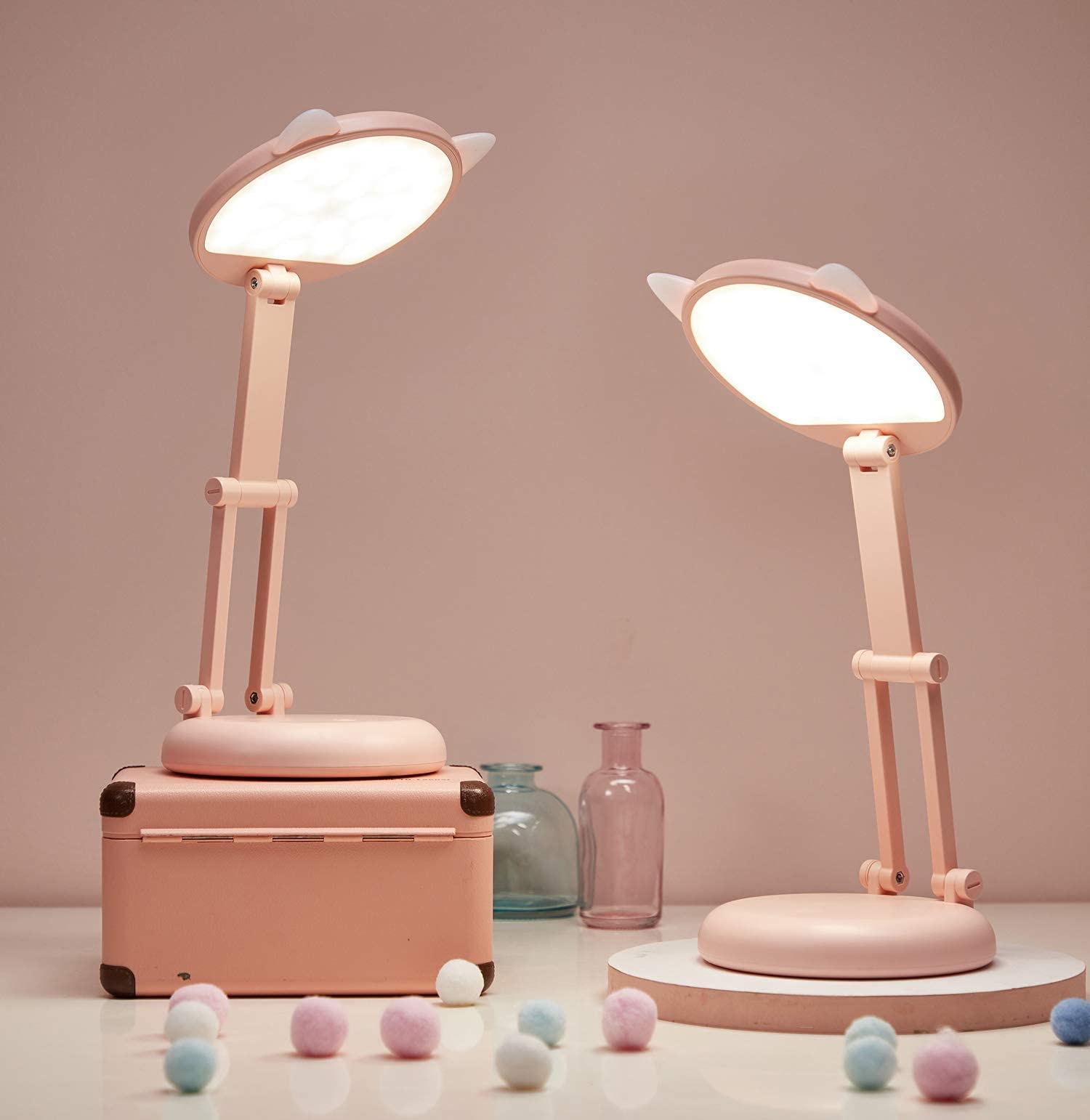 Mubarek LED Desk Lamps for Home Office, Kawaii Desk Lamp with USB Charging Port, Pink Desk Lamp for Girl Room Decor,Cute Desk Lamp for Bedroom Table Decotion Kawaii Desk Accessories Desktop Read Study