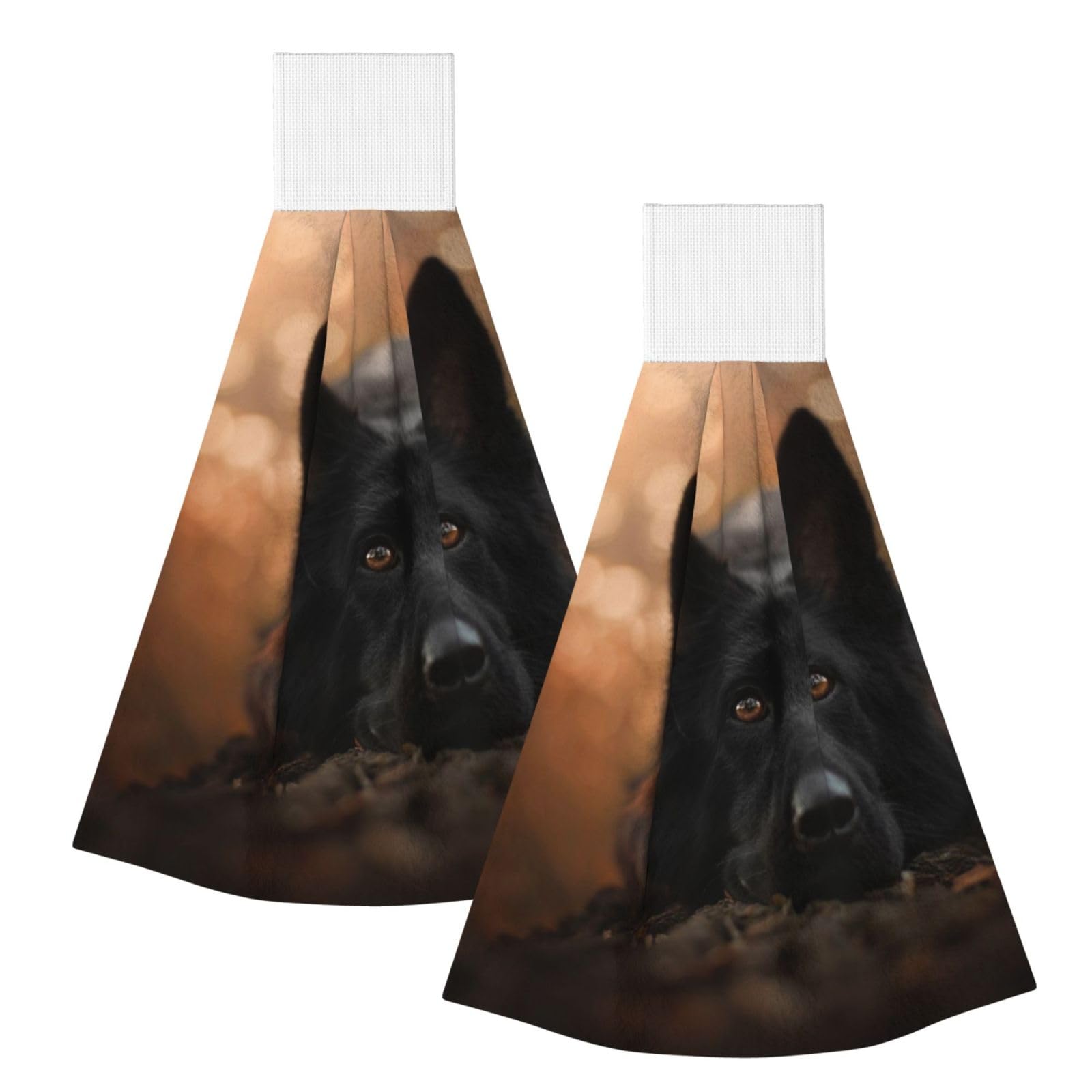 DOPKLNA Black German Shepherd Bokeh Autumn German, 2 Pcs Hanging Coral Fiber Hand Towels for Bathroom, Absorbent Kitchen Towels