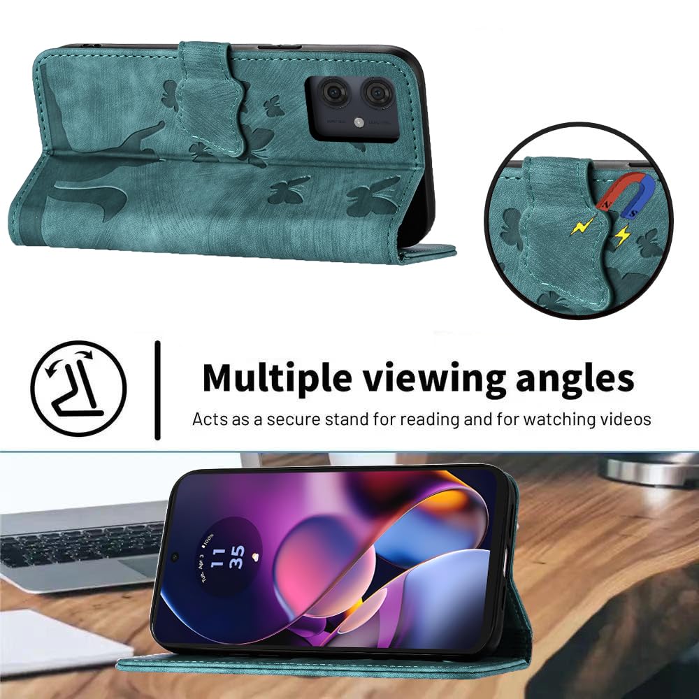 Etui Moto G54 5G PU Skórzane z Miejscem na Karty Zielone