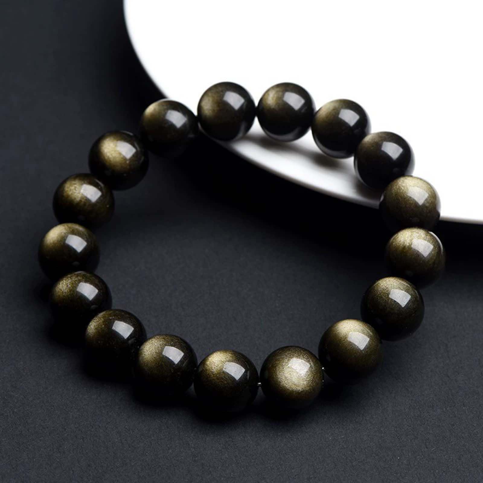 Pulsera de Cuentas Redondas elásticas de obsidiana Dorada Natural