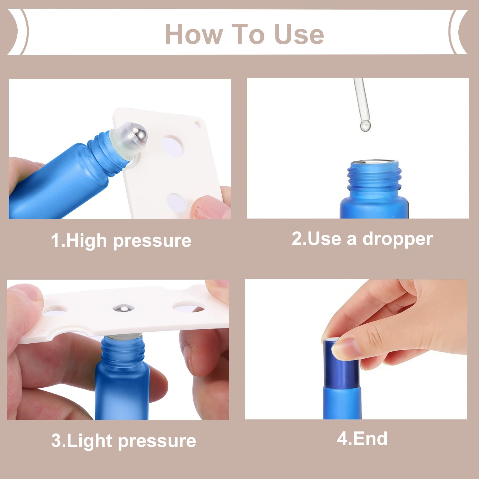 Bottiglie Flaconcini Vuoti per Oli Essenziali, 16 Pz 10ml, Flaconi in Vetro Satinato Colorato con Sfera in Acciaio Inossidabile, Perfetti per Aromaterapia, Profumo e Massaggio