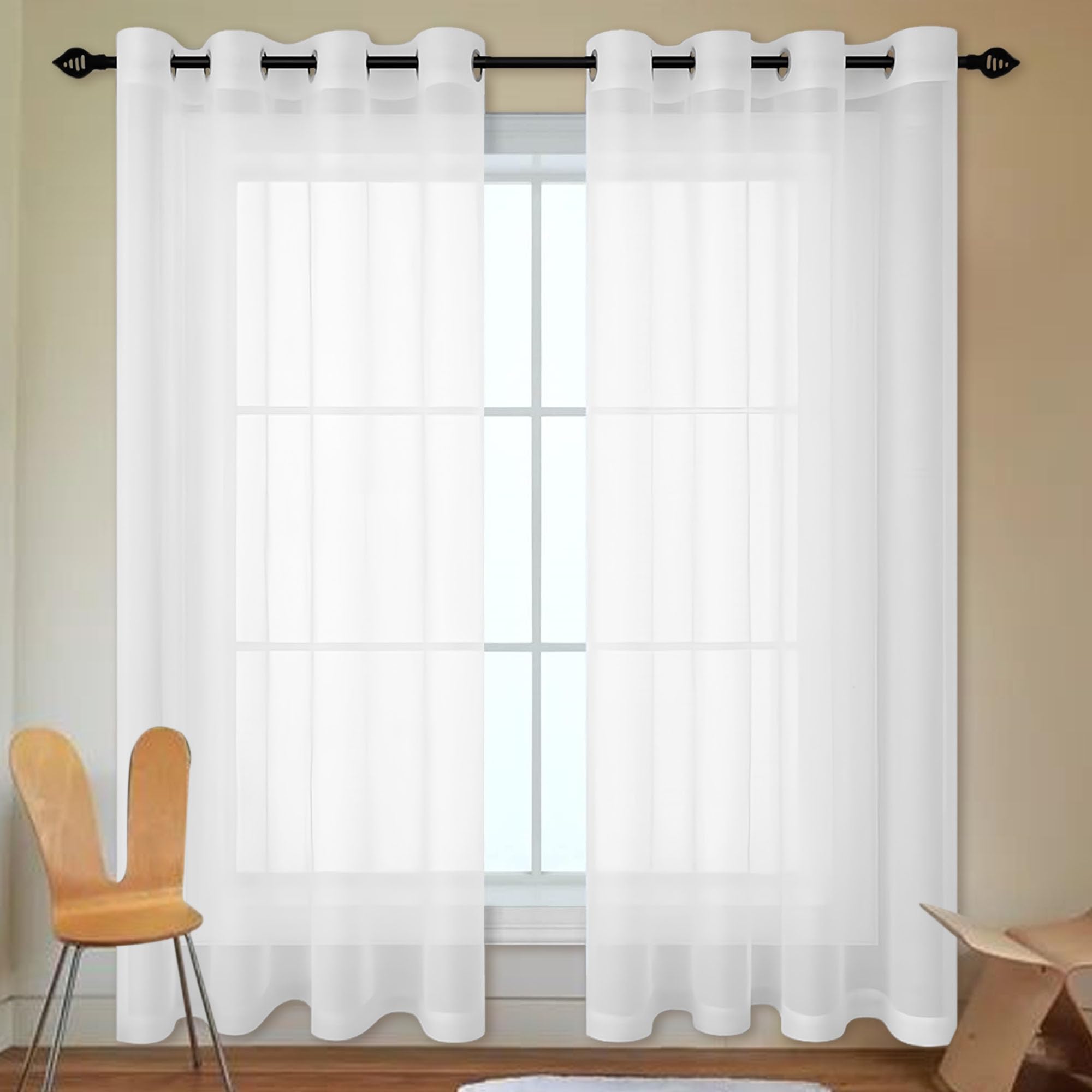ZHIQXUE Sheer Curtains 160 x 260 cm Semi Transparent Transparent Voile Grommet Curtains Contemporary for Kids, Girls Bedroom, Bedroom Living Room, White