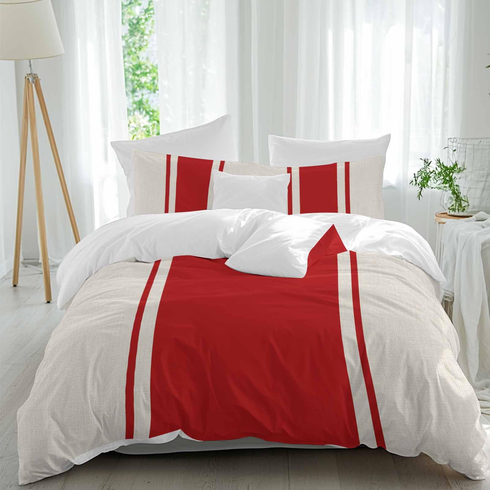 Christmas Red Bed Duvet Cover Full Size Washed Patterned Textured Duvet Cover Sets with Zipper Tiers Microfiber Soft
