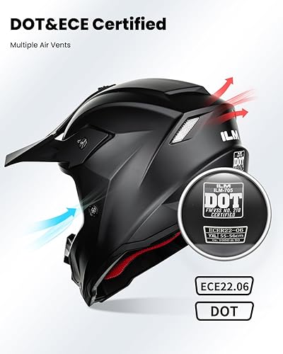 Miniatura 8 de ILM Casco ATV juvenil para niños, motocross, BMX, todoterreno, Go Kart, casco DOT ECE modelo Z705 (Hip-hop, XL)