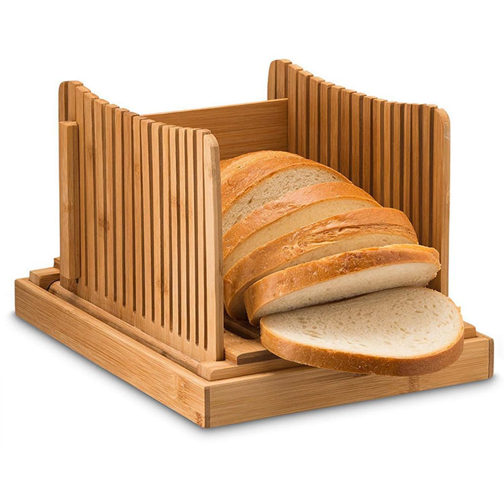 Guía versátil para rebanar pan con funciones ajustables. Ideal para | rebanar pan de madre en casa. Incluye topes ajustables. Sujeción segura para bagels con seguridad. Sujeta los bagels en su