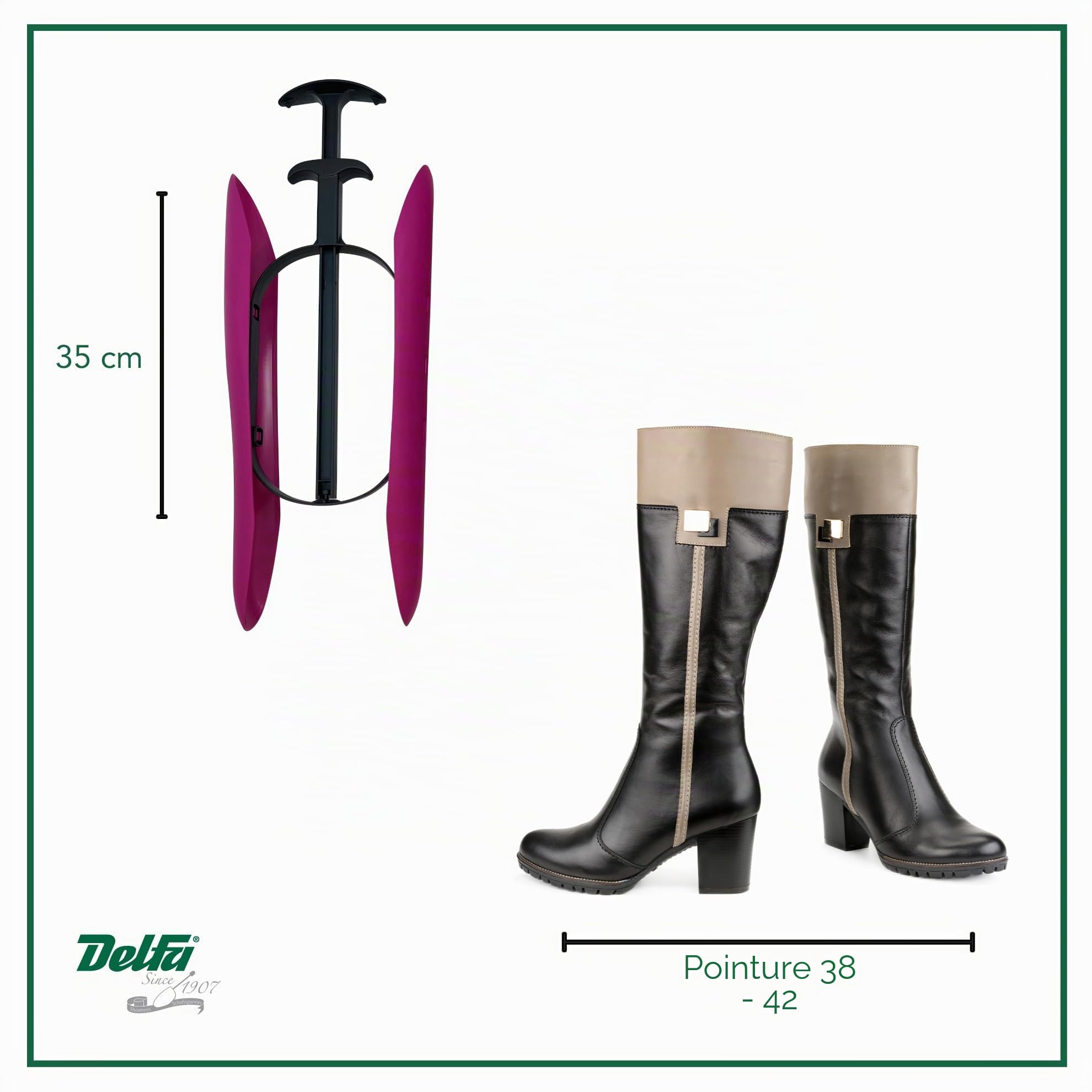 Delfa 3 paires Embauchoirs à Bottes, P 35 version ROSE, longueur 35 cm, mécanisme innovant Sensomatic, aussi pour les overknees