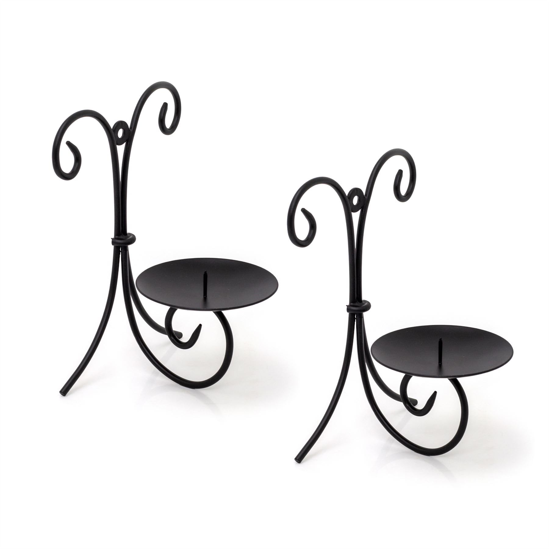 Carousel Home Black Set Of 2 Metal Scroll Wall Sconce Candle Holders | Pack Of 2 Wall Mounted Pillar Candle Holders | Wall Candle Plates With Spike