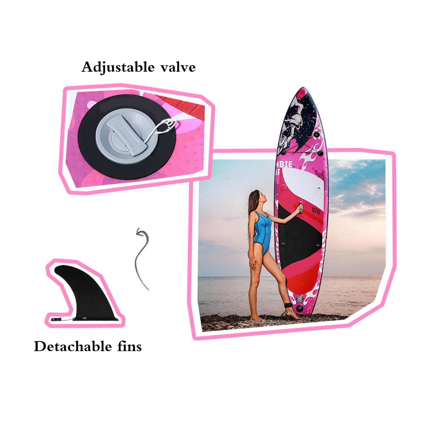 Tabla de Remo Inflable Tabla de Remo Pie 10 Pies 6 Pulgadas Ancho Estable 15 PSI 330 Libras Impreso Punto Caída PVC con Bomba Paleta Bolsa con Correa