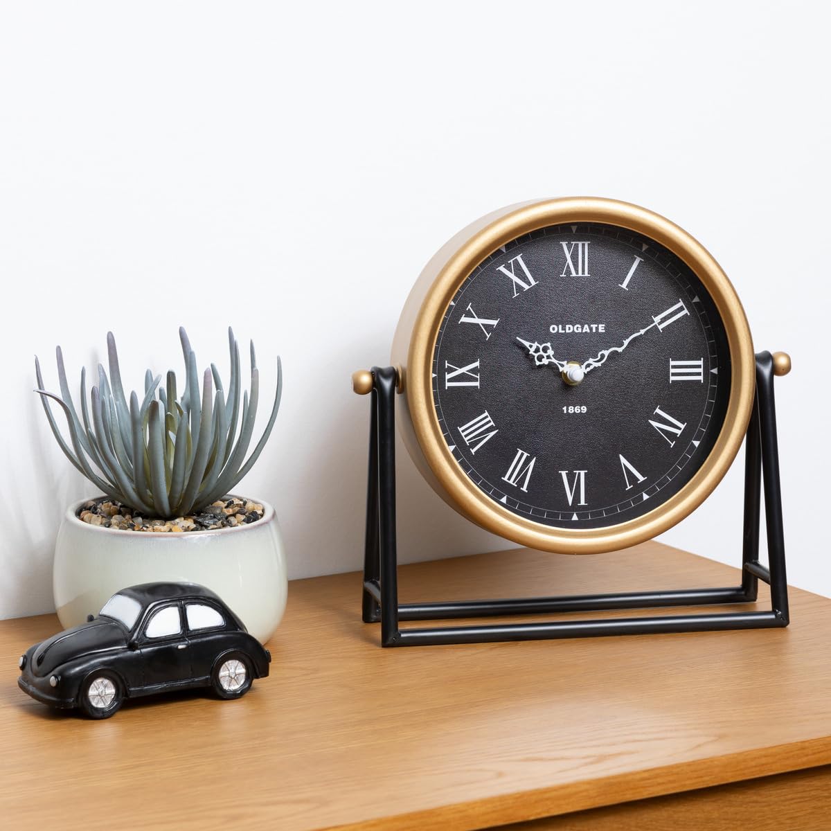 Atmosphera Luca - Reloj de Mesa de Metal - Negro y Dorado 26 x 26 cm