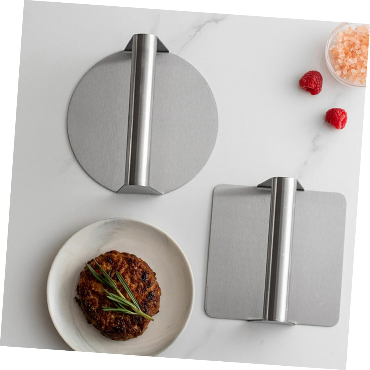 DECHOUS 2Pcs Stainless Steel Burger Press Ergonomic Burger Patty Maker for Meat Pies Durable Compact Kitchen Tool