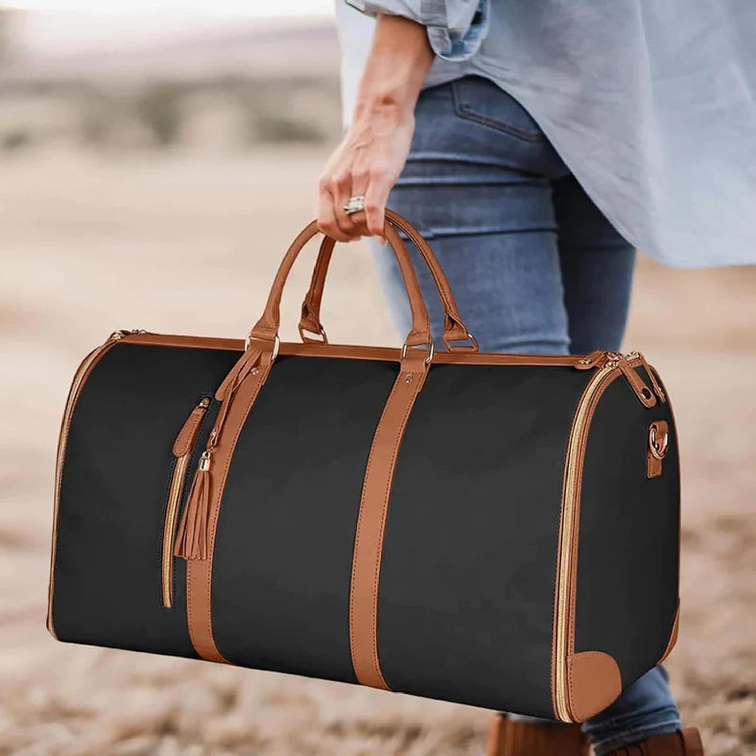 Garment Bag for Travel,Convertible Carry On Garment Bags for Women,Folding Suit Luggage,Bolsas Impermeables para Ropa,Bolsa Viaje Grande De Cuero De PU, con Bolsa para Zapatos, para Mujeres/Hombres