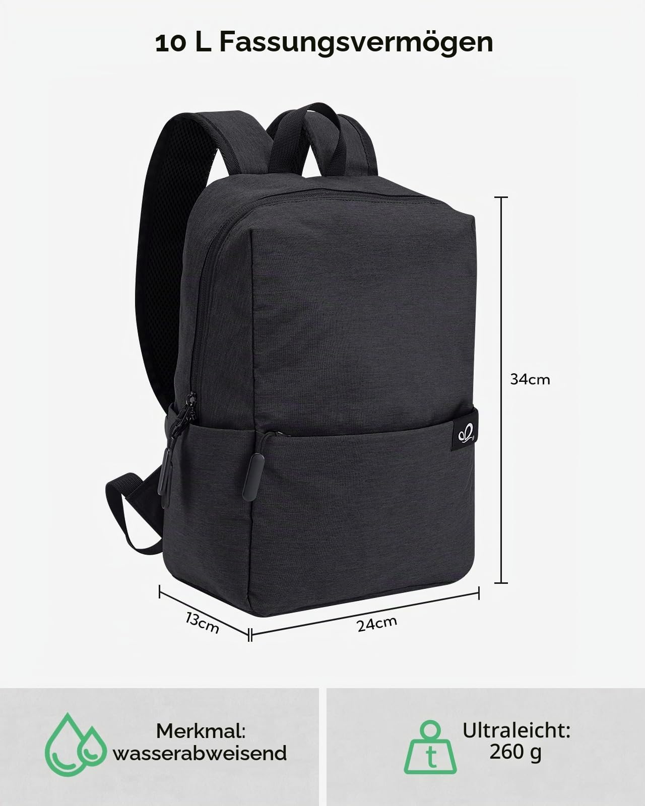 WATERFLY Leicht Klein Rucksack 10L: Casual Daypack Outdoor Mini Wanderrucksack Backpack für Arbeit Sport Reisen Herren Damen