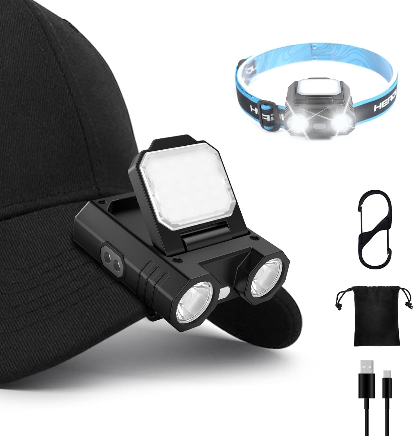 LED Hat Clip Light 400 Lumen Rechargeable Clip on Cap Lights with Motion Sensor, 180° Adjustable Hands Free Hat Flashlight Headlamp for Camping, Fishing, Hiking, Running