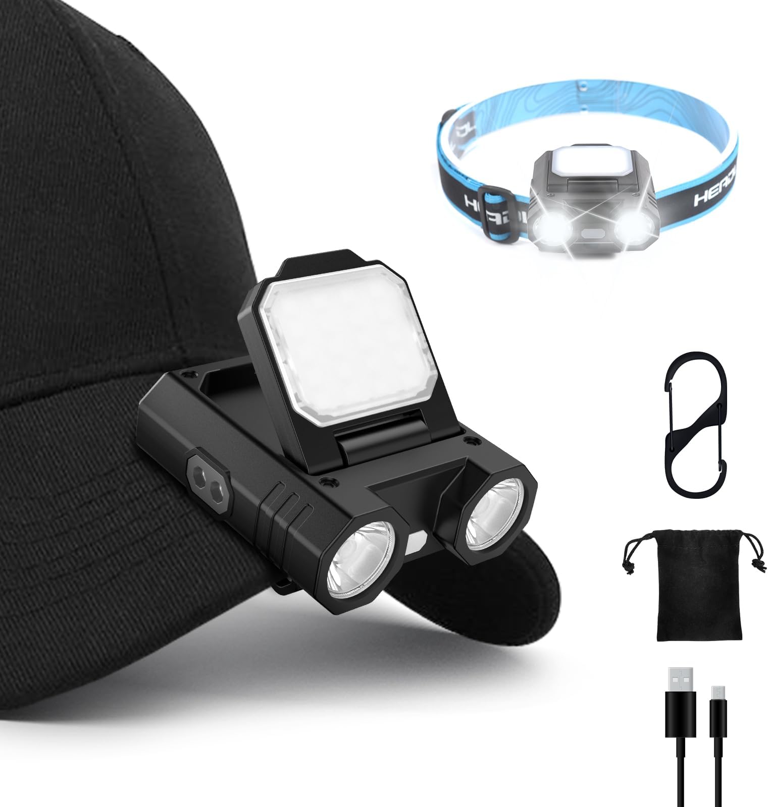 LED Hat Clip Light 400 Lumen Rechargeable Clip on Cap Lights with Motion Sensor, 180° Adjustable Hands Free Hat Flashlight Headlamp for Camping, Fishing, Hiking, Running