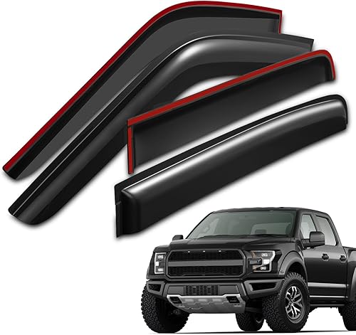 TMS Deflector de ventana Protectores de lluvia para Ford F-250 F-350 Super Duty Crew Cab 2017-2023 y Ford F-150 Crew Cab 2015-2020 Deflectores de