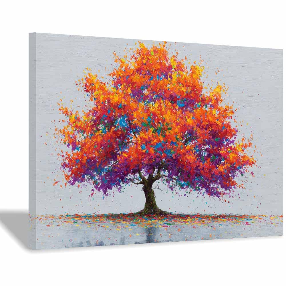 XENIOU Tree Wall Art Heavenly Golden Tree canvas painting wall art, Living Room Bedroom Hallway Stairs Decoration.(Multicolor)-70x100cm Framed