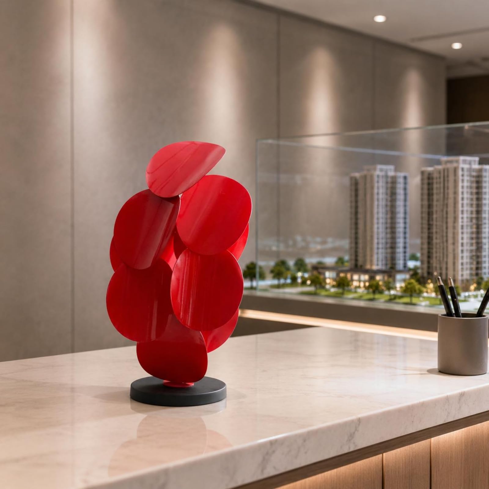 Sharplace Abstrakte Skulptur Metall Dekofigur Kunstobjekt Tischskulptur Blattstapel mit Tiefe Balance Und Textur für Konsole Beistelltisch Fensterbank für, Silber