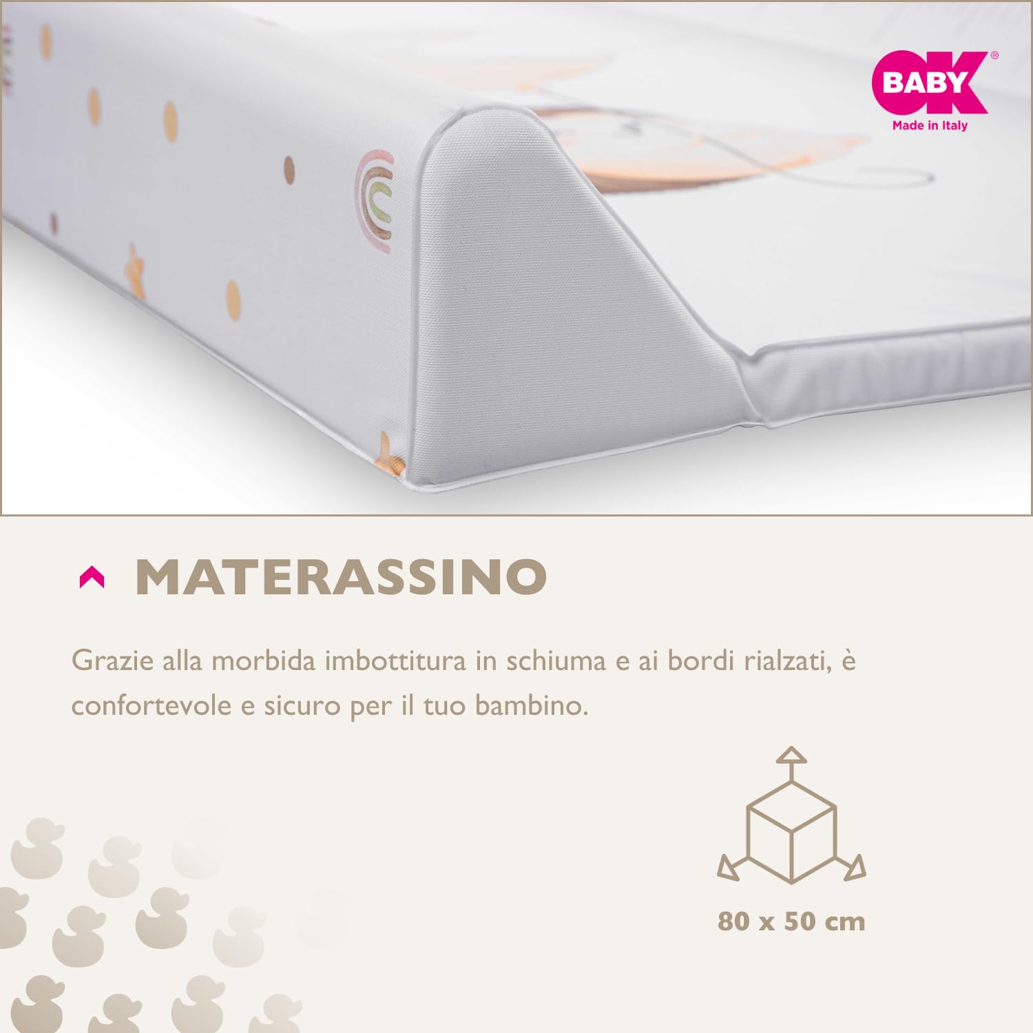 OKBABY Fluffy - Materassino Fasciatoio Soffice e Sicuro con Sponde Laterali, Facile da Pulire, Compatibile con Fasciatoio Woody - 80x50 cm - Bianco
