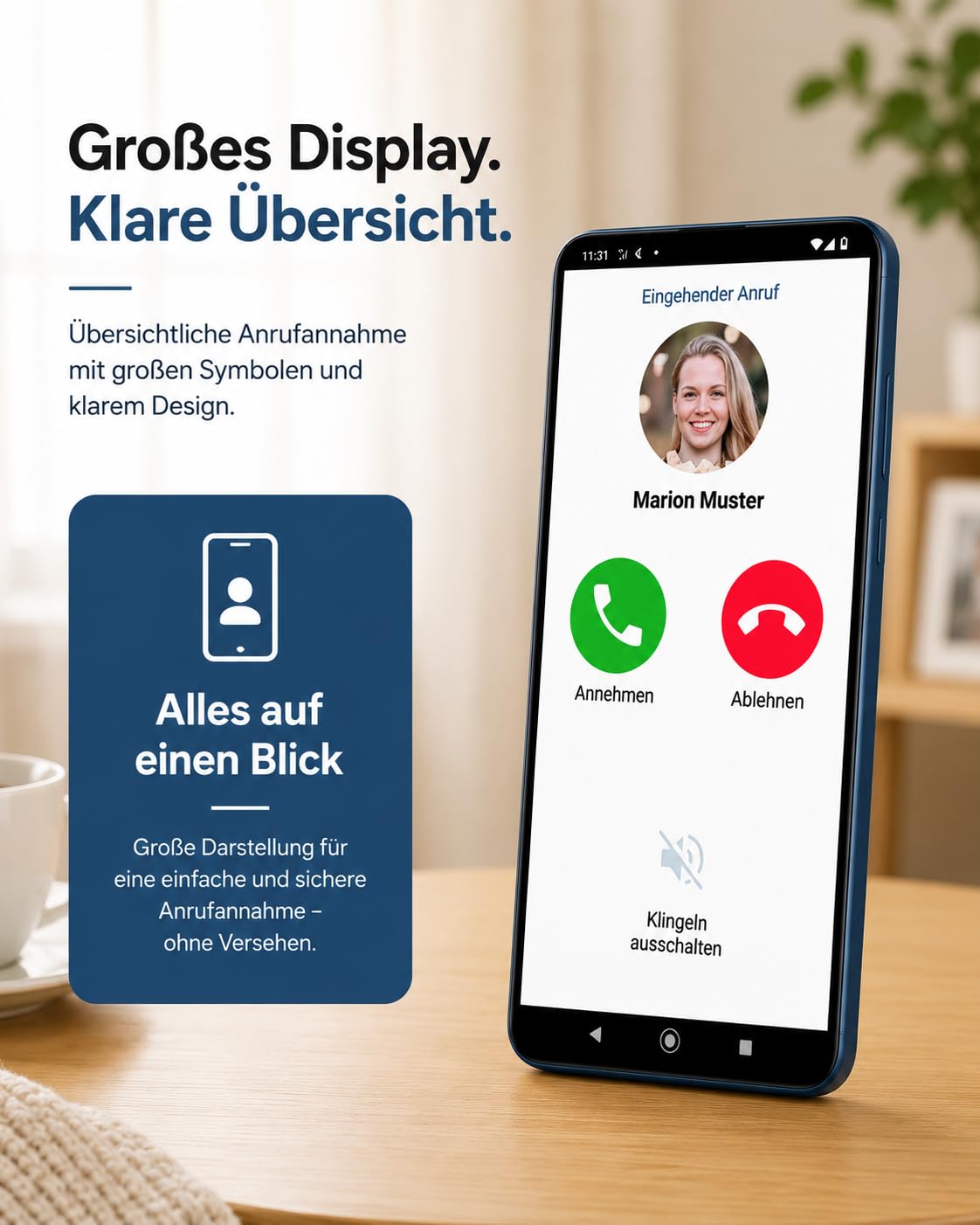 Senior - Smartphone Handy für Senioren – Einfache Bedienung, Große Tasten, Notruf mit GPS, Kamera, Lupe, Hörgeräte-Kompatibel