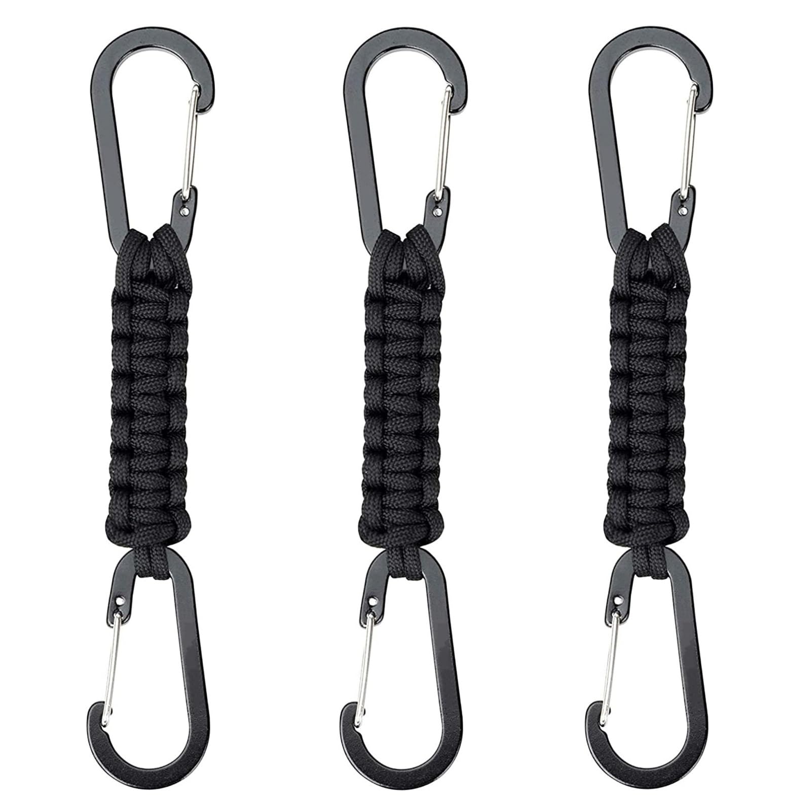 YUNLOVXEE Heavy Duty Paracord Keychain with Carabiner - 3 Pack Braided Lanyard Key Chain for Water Bottle Holder