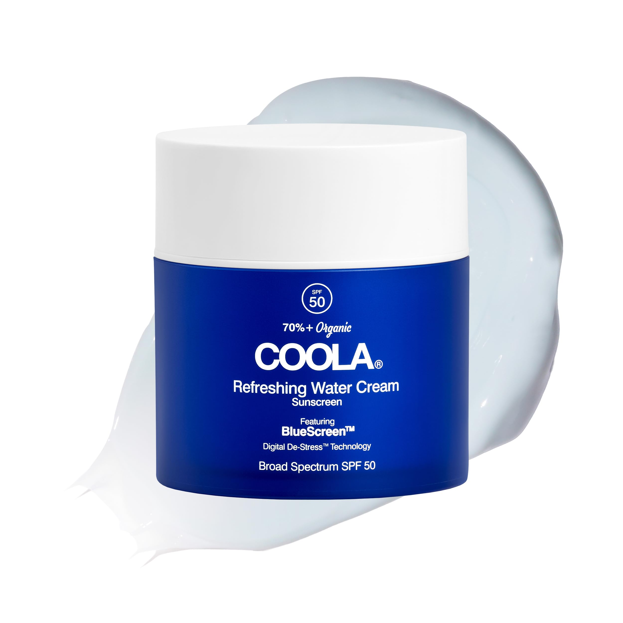 Organic Refreshing Water Cream Face Moisturizer with SPF 50, Dermatologist Tested Face Sunscreen with Plant-Derived BlueScreen Digital De-Stress Technology, 1.5 Fl Oz