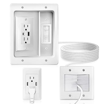 in Wall TV Cable Management Kit, Recessed Outlet Cable Hider for Wall Mount