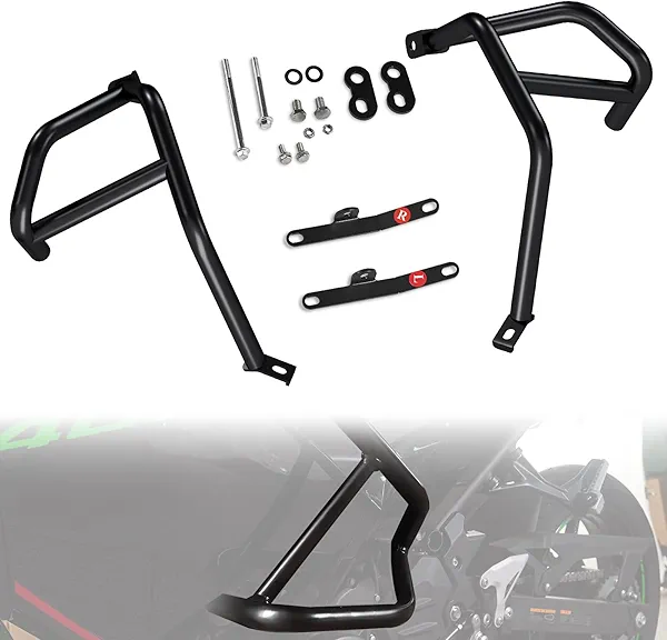LUXEMOTO Engine Side Guard Frame Crash Bar Bumper for Kawasaki Ninja 400 250, 2PCS Motorcycle Black Steel Highway Side Frame Falling Protector for Kawasaki Ninja 400 Ninja250 2018-2024 Accessories