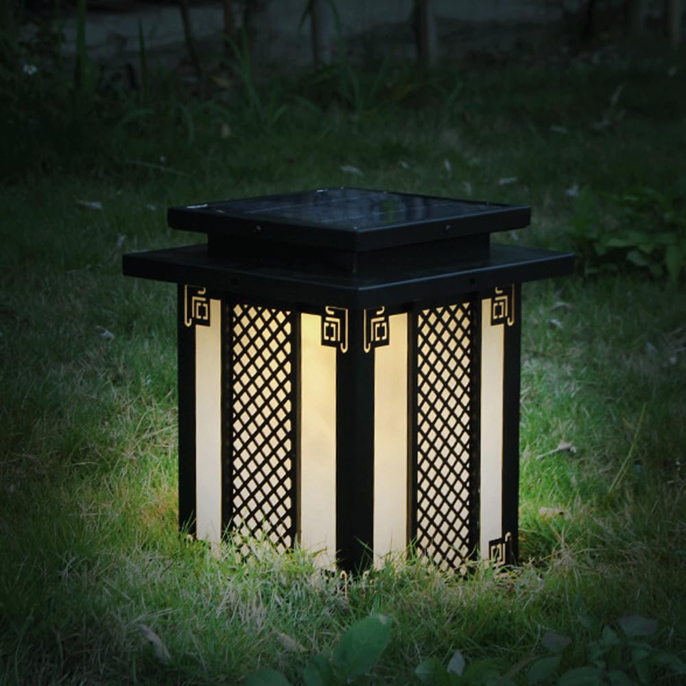 HZWJIA Dusk to Dawn Outdoor Pillar Light 11.8inModern Simple High Voltage Wired Patio Garden Landscape Lighting Pillar Light Black Square IP65Rated Waterproof Pillar Light for Villa Fence Gate Pillar