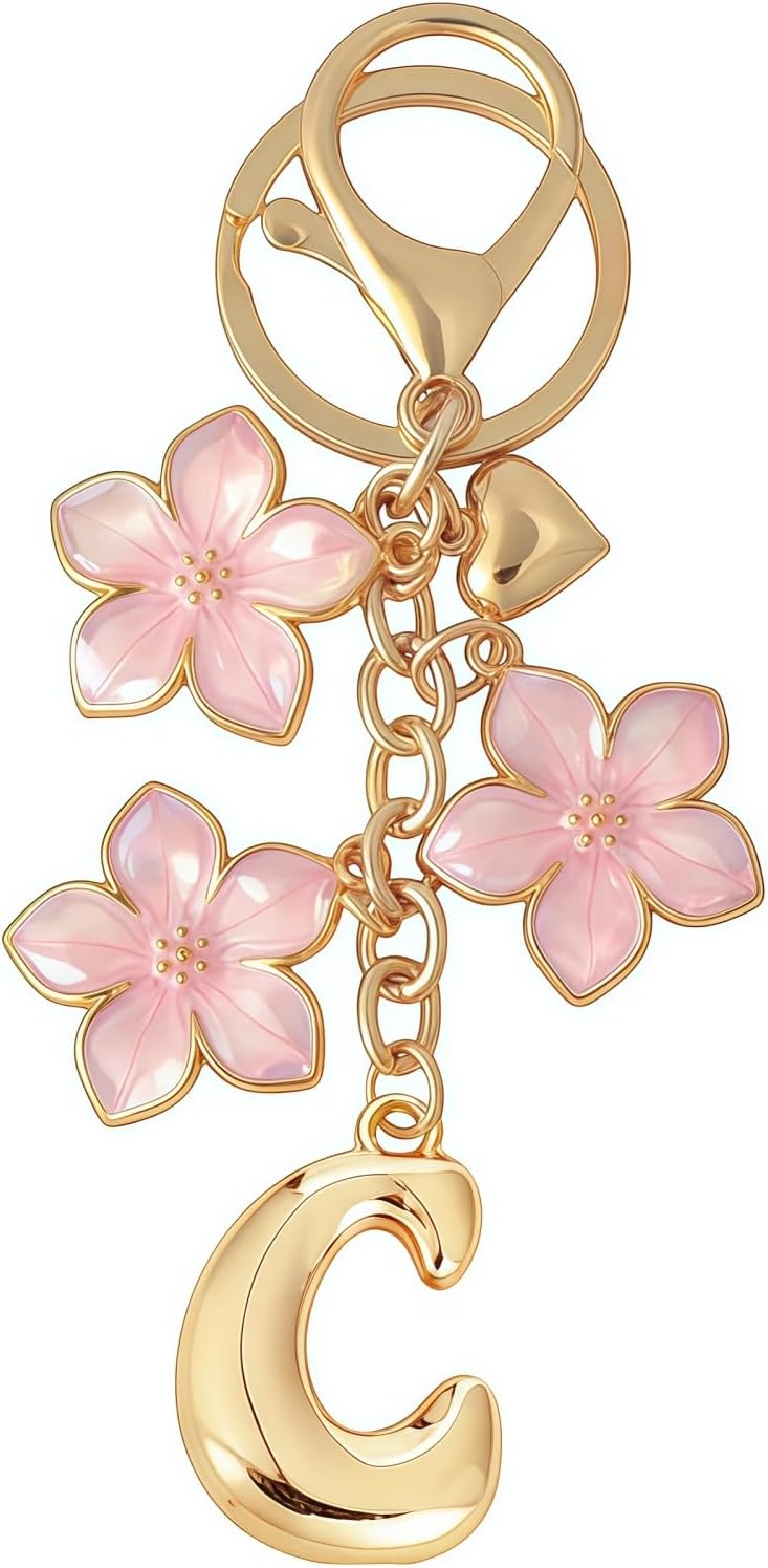 Initial Keychain for Women, Strawberry keychain, Letter Bag Charm, Purse Charms for Handbags, Bag Accessories
