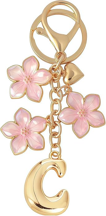 Initial Keychain for Women, Strawberry keychain, Letter Bag Charm, Purse Charms for Handbags, Bag Accessories