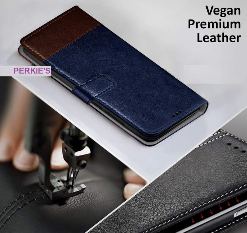 Image of ClickCase Vintage Series for Motorola Moto G05 Leather Wallet Flip Case Kick Stand Magnetic Closure Flip Cover for Motorola Moto G05 (Blue & Brown)