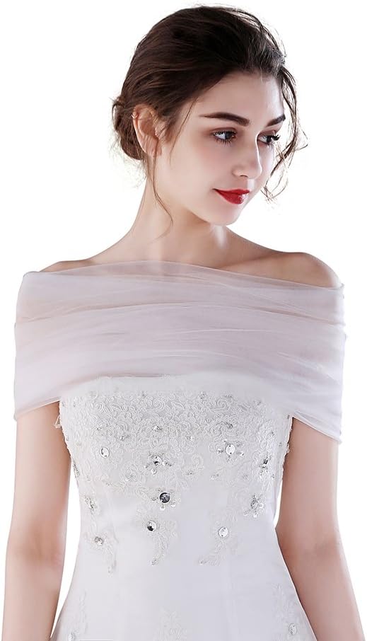 Kanrome White Tulle Wrap Bolero Lace Up Off Shoulder Stole Shawl for Wedding