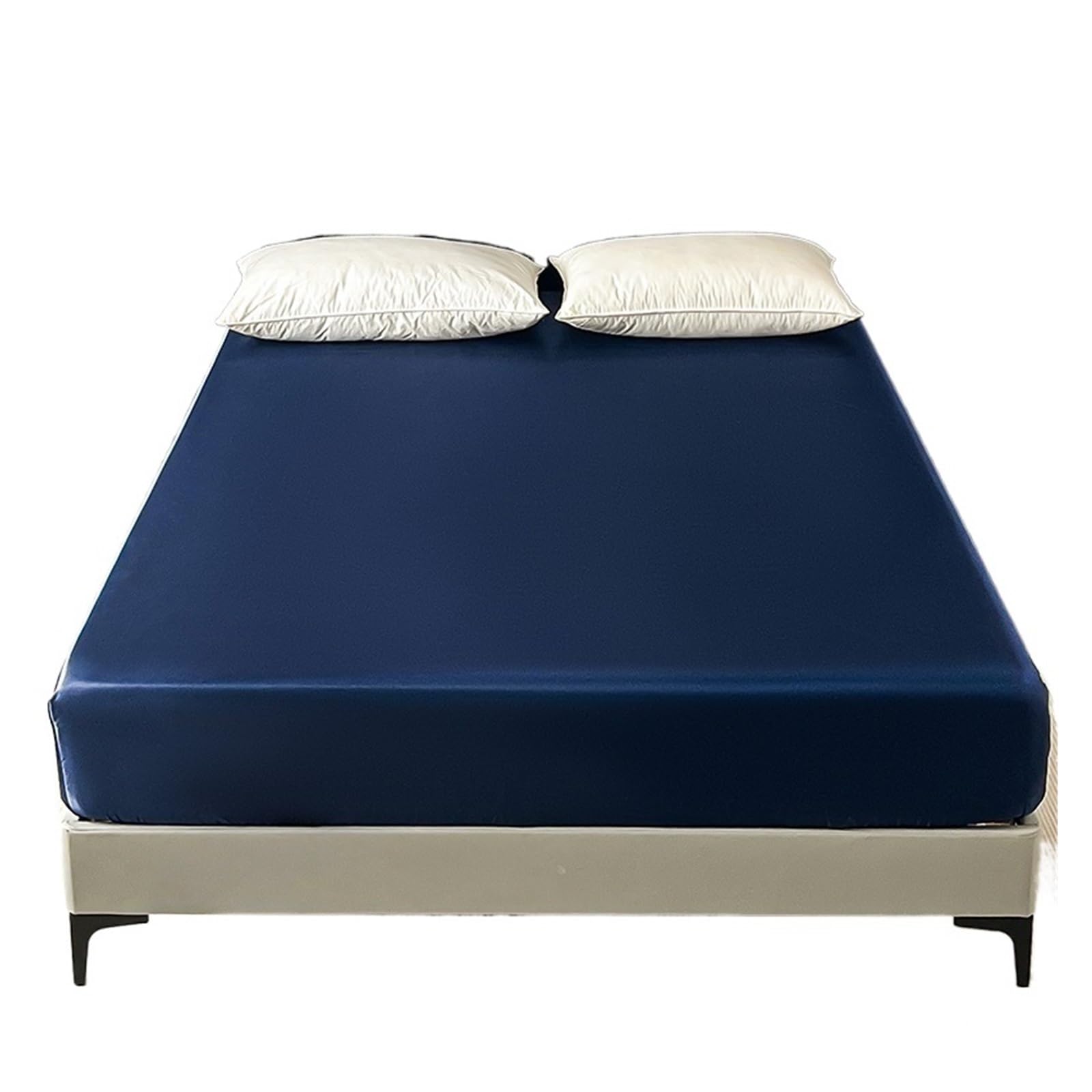 Satin-Spannbettlaken, elastisch, Fester Matratzenbezug, Bettlaken for Einzel-, Doppel- und Paare, King-Size- Queen-Size-Betten, Doppelbetten(Blue2,Queen)