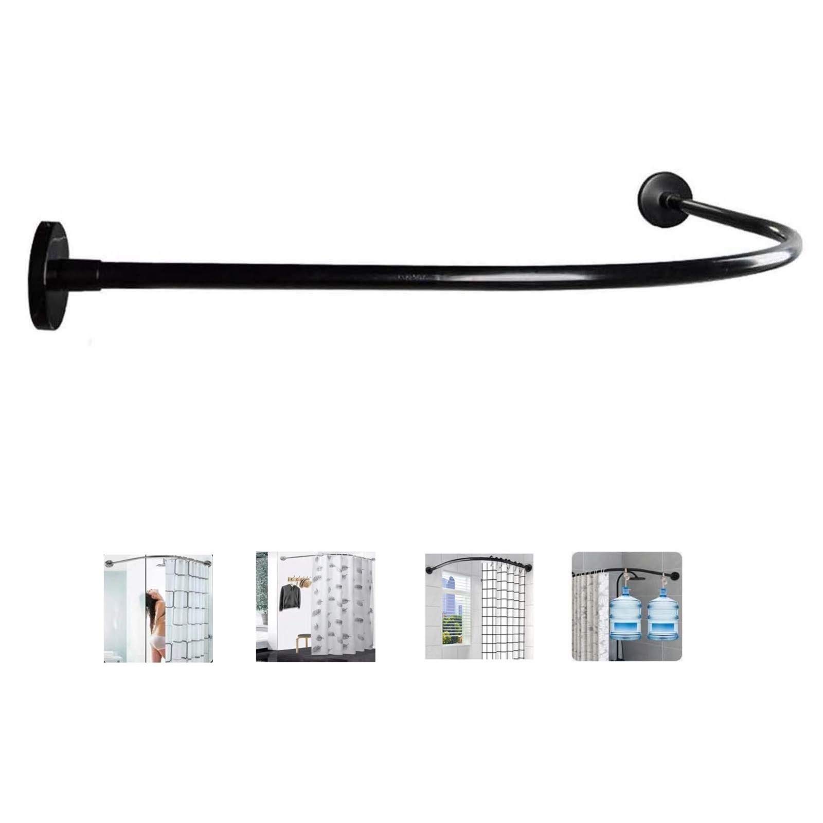 SFNIOKFG Curved Shower Rod Rust Proof, L Shape Shower Poles Rail Extendable Corner Curtain Rod No Drilling Tension Stainless Steel Wall Mounted for Bathroom, Clothing Store