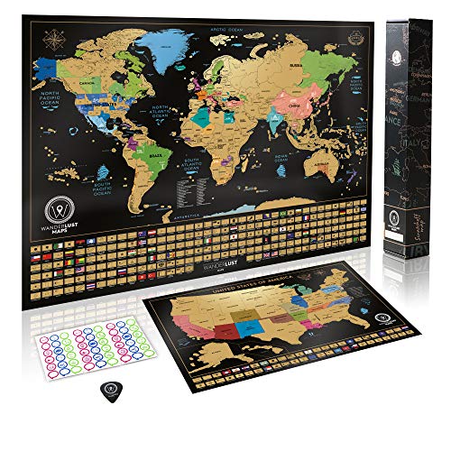 Scratch Off Map of the World + USA Map - Set of Two
