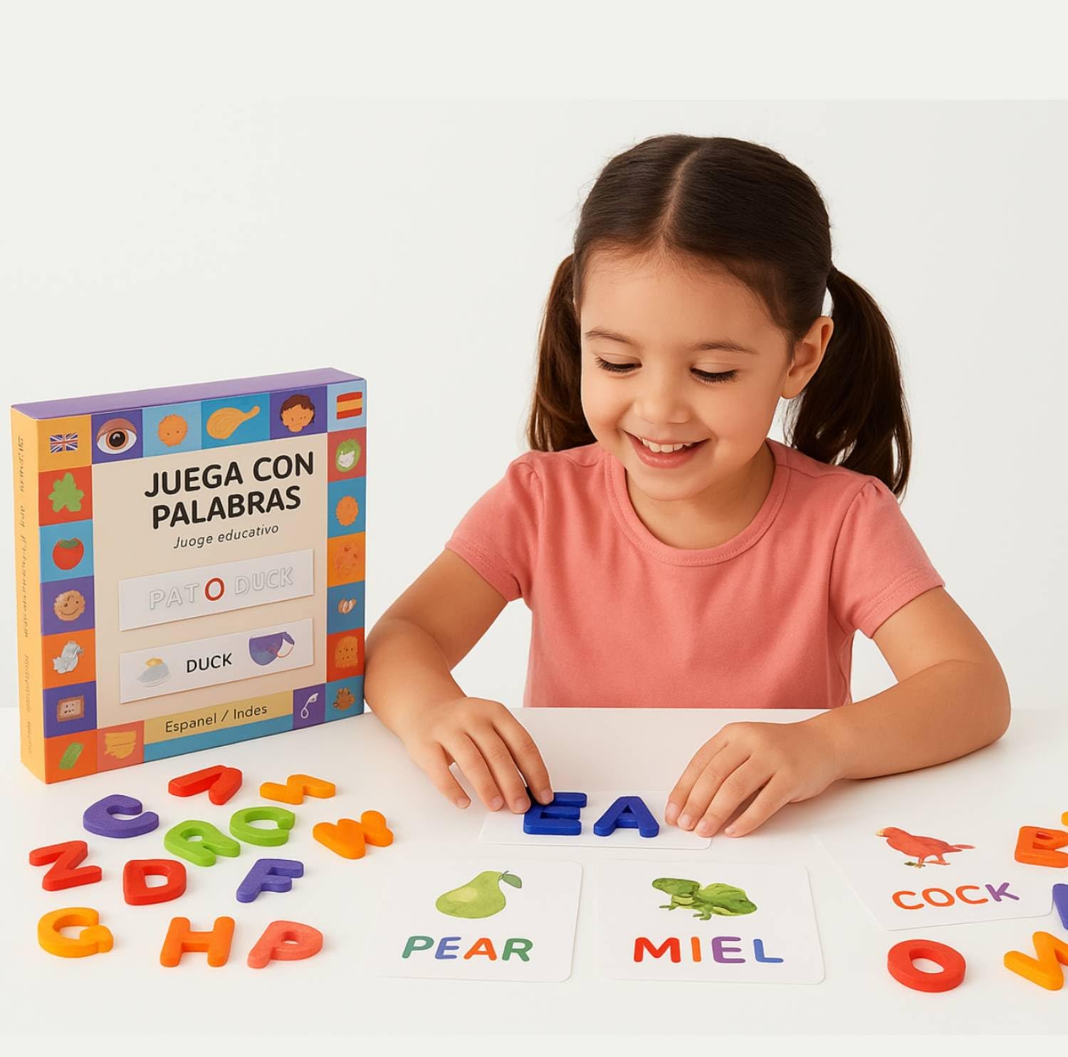 Bilingual Montessori Toys - 50 English-Spanish Cards for Children 3-8 Years | Montessori Educational Games Learn to Read and Stem Vocabulary | Children's Gift Boys Girls