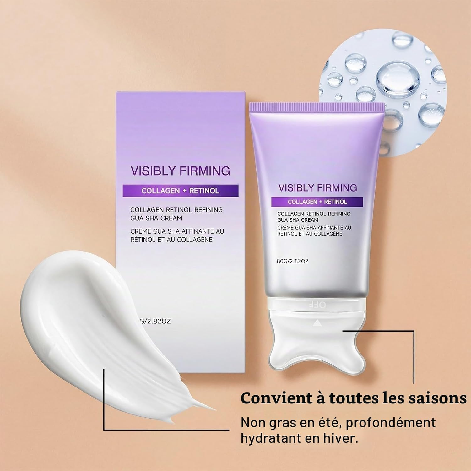 Gua Sha Refinant Visibly Firming Cream - Collagen + Retinol. | Nawilżenie i ujędrnienie skóry | Krem do marszczenia szyi Collagen Gua Sha, wbudowany masażer Gua Sha z Volufiline 5%