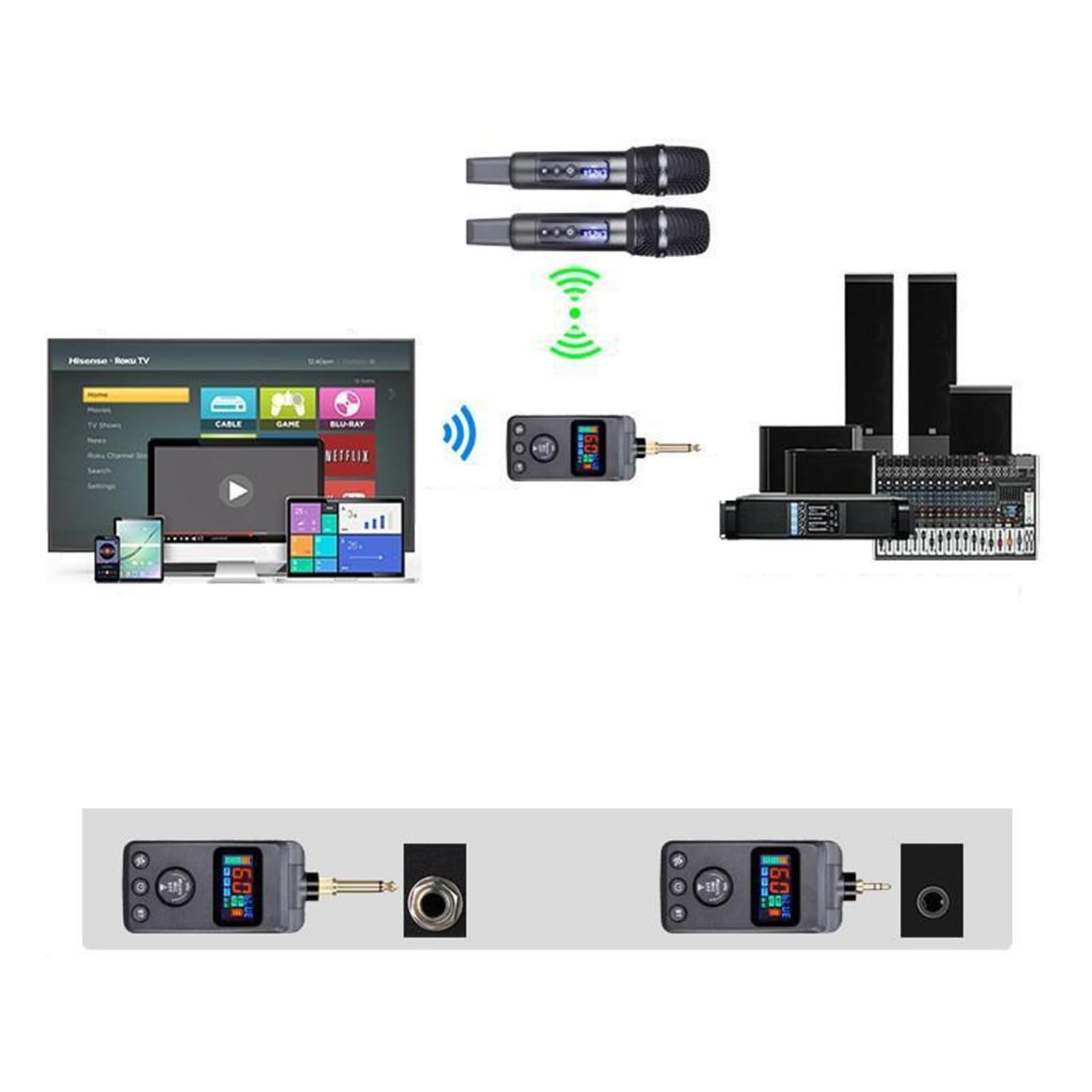 Cryfokt Duales Kabelloses Mikrofon, Professionelles UHF-Handheld-Dynamik-Mikrofonsystem-Set mit Wiederaufladbarem Empfänger, Kabelloses Mikrofon für Karaoke, Hochzeit,
