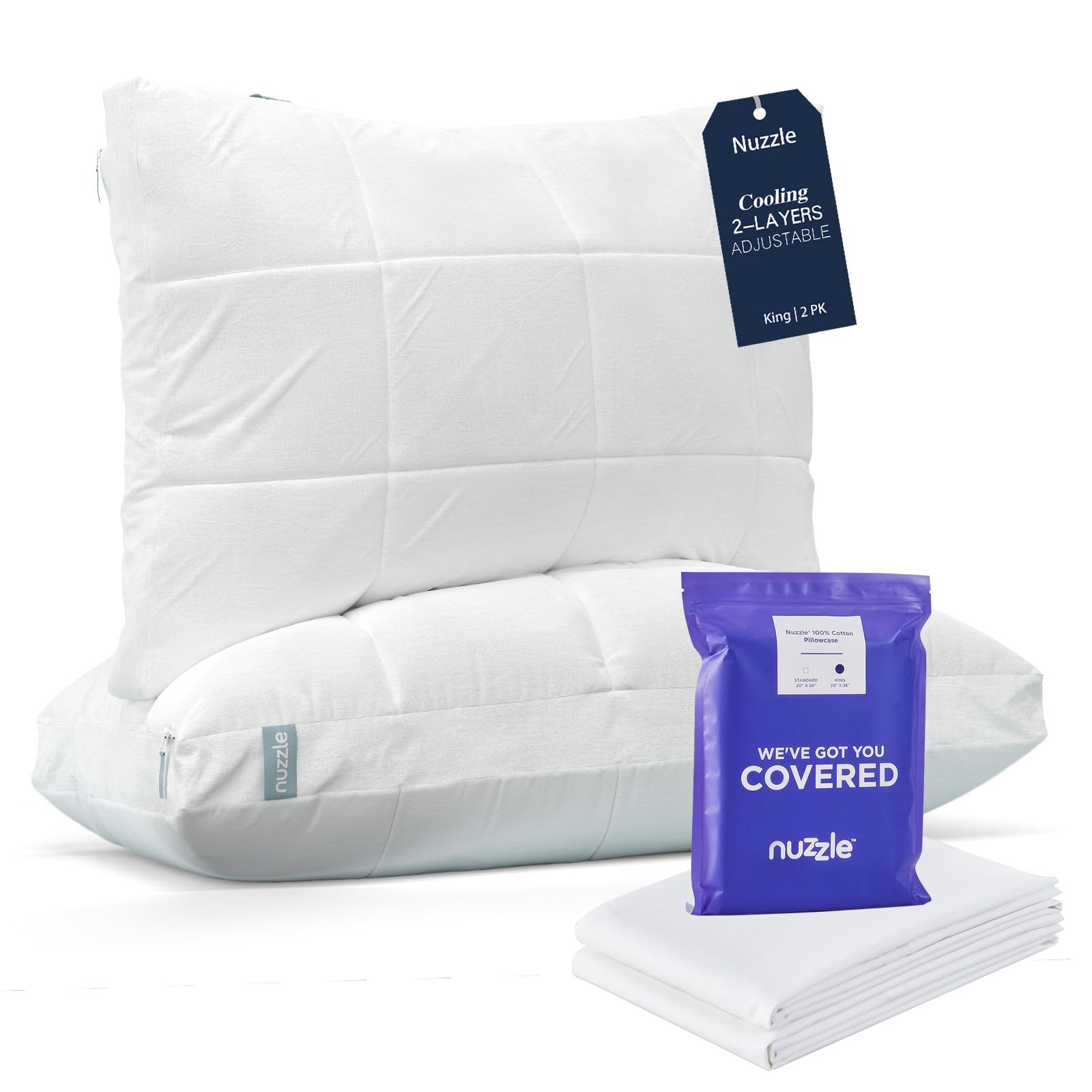 Nuzzle Cooling Adjustable King Size Pillows and Pillowcases