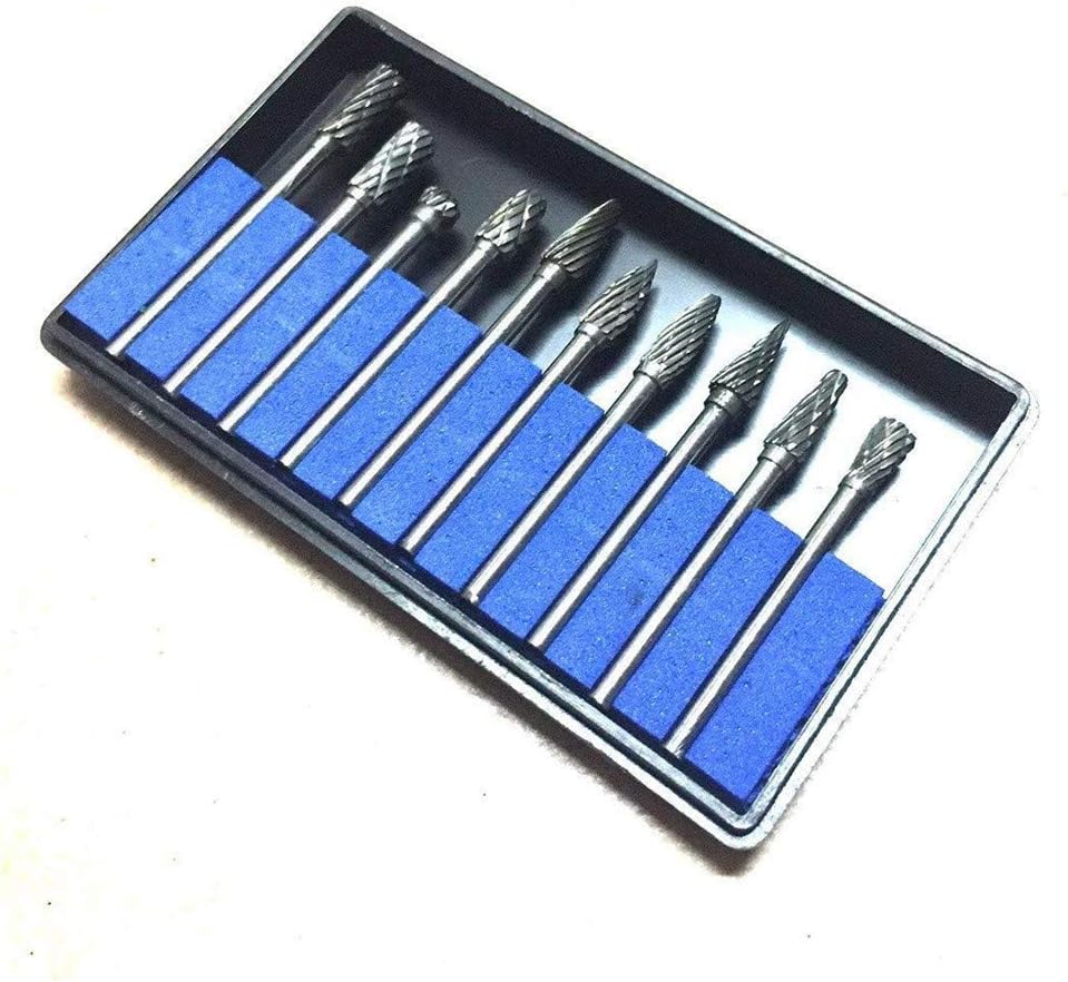 eBoTrade 10 Pieces Tungsten Carbide Rotary Burr SET 1/8" Shank/double Cut Carbide Rotary Burr Set with 3mm Shank/tungsten Carbide Single Cut Rotary Burr SET 1/8" Shank Fit Dre