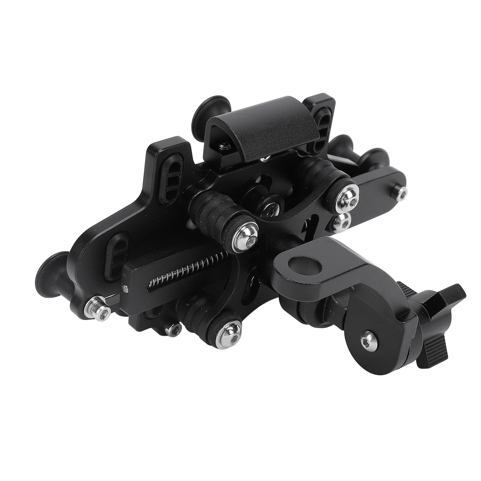 Uchwyt do telefonu na lusterko wsteczne motocykla ze stopu aluminium - Obrotowy 3D amortyzujący uchwyt na telefon komórkowy z 5 szczękami do jazdy po wyboistych drogach - Srebrne (Czarny)