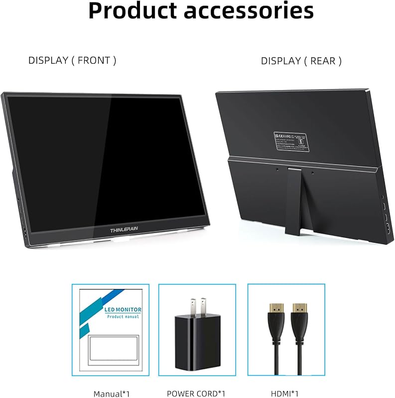 Thinlerain 11,6" Hordozható Monitor HDMI Csatlakozással - 1366x768 HD Kijelző Beépített Hangszórókkal Raspberry Pi k.