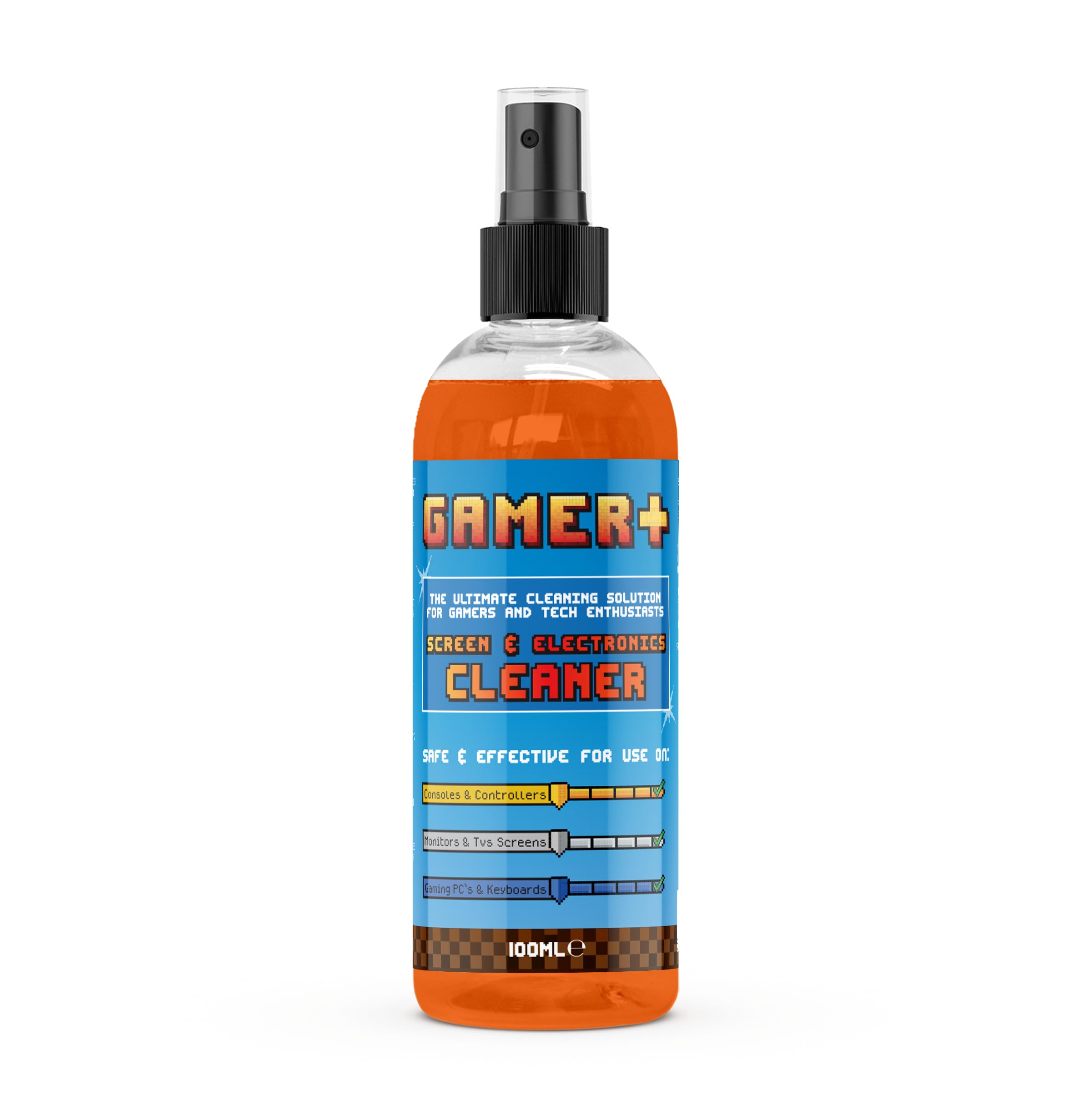 Gamer +, Screen Cleaner - Streak-Free Spray for Gaming Monitors, TVs, Laptops, Consoles, Controllers, Keyboards, Smartphones & Tablets - Removes Dust, Smears & Fingerprints - 100ml