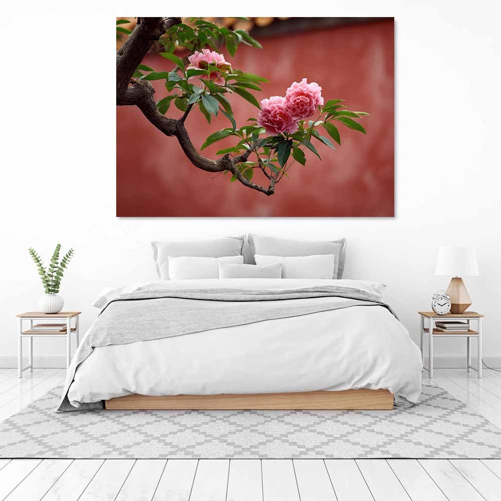 CUDAOO Semplice arte botanica Stampe su Canvas Peonia rosa per Camera da Letto Agriturismo Soggiorno Bagno(rosso)-60x90cm Incorniciato