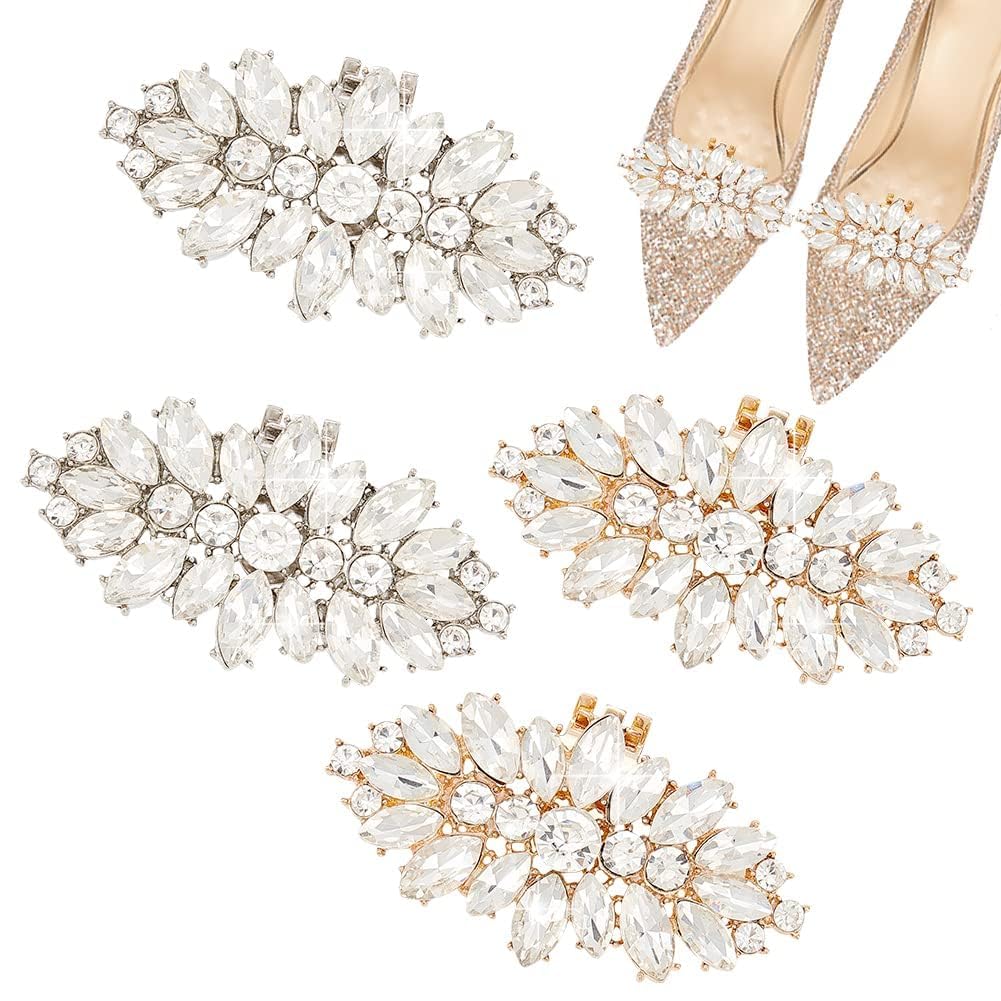 – X spring Wedding Party Decorations, 4 Pieces Shoe Clips with Sparkling Rhinestones, Versatile Shoe Buckle Decor for Women Heels Flats Boots, Perfect Bridal Wedding Party Accessories