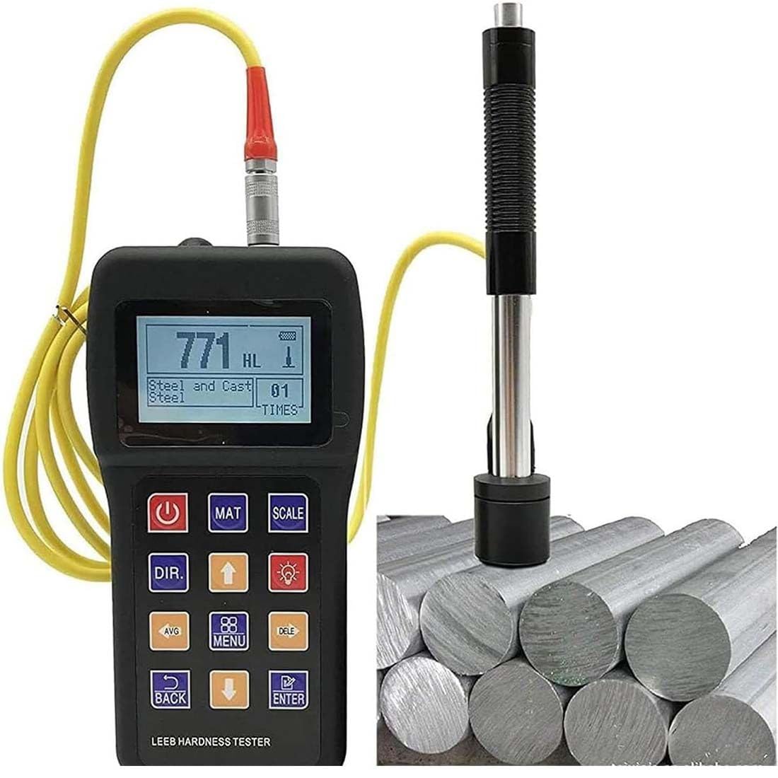 HTTGDGDH Leeb Hardness Tester Meter Metals, Durometer Instrument With Sensor, 170 To 960 Hld Metals Durometer Hl Hb Hrb Hrc Hra Hv Hs With D Type Impact Device,