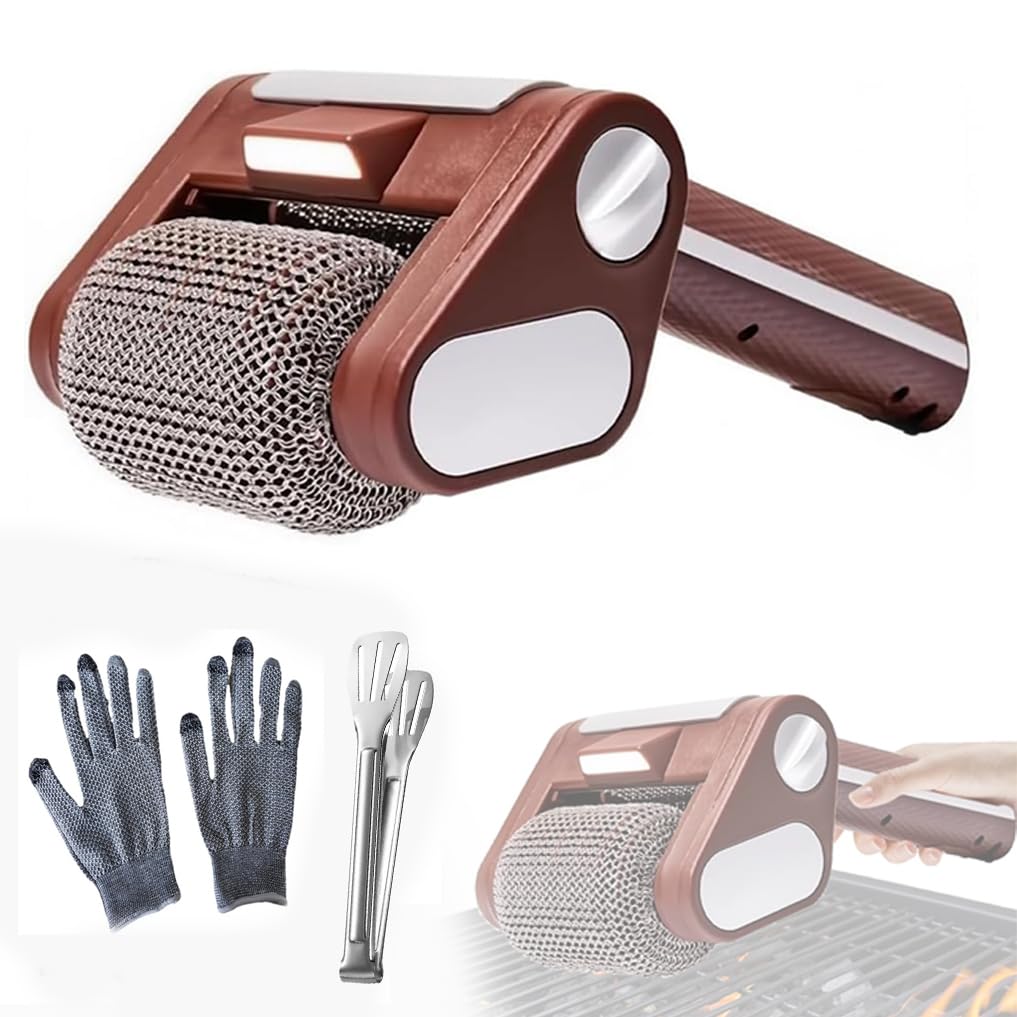 YXFAZPP Electric Grill Cleaner Bristle Free, Stainless Cordless & Rechargeable Steel Power Roller with LED Light, Spinnings BBQ Grill Brush