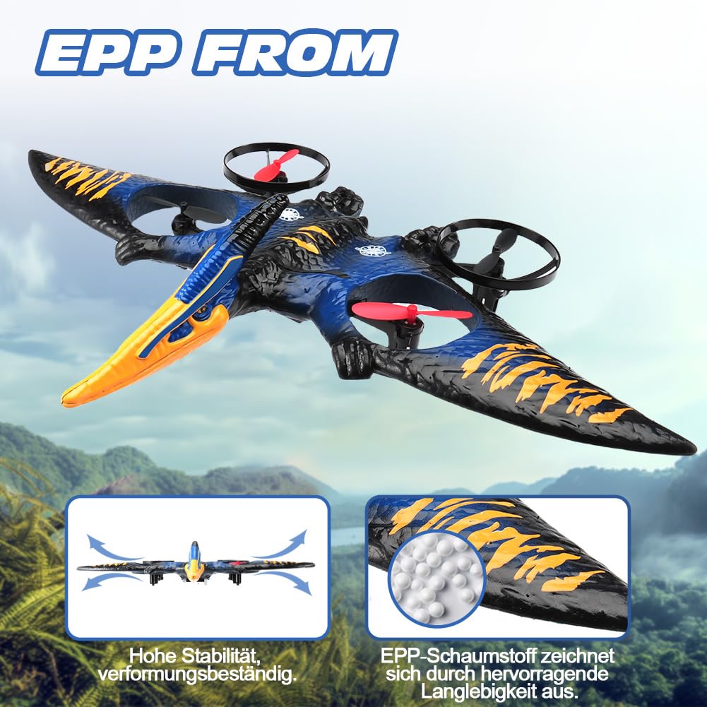 Drone giocattolo dinosauro pterodattile per bambini, facile da volare, drago, aereo telecomandato, giocattolo volante, regalo di compleanno per ragazzi, hobby, aereo telecomandato (blu)