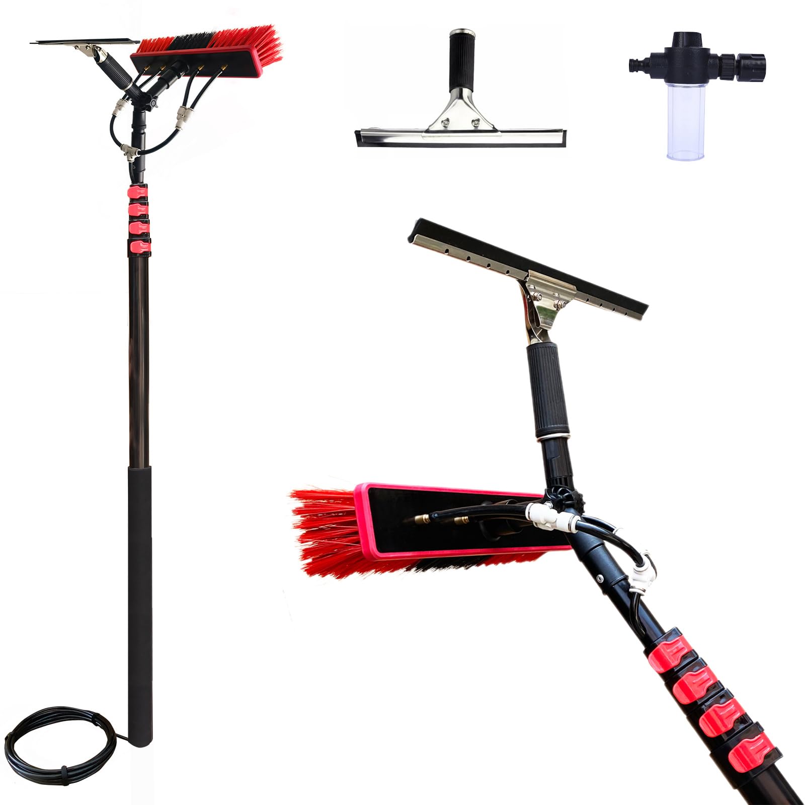 GYEQXKT Telescopic Window Cleaning Brush with Soap Dispenser, 3.66m Extendable Water Fed Pole, Perfect for Solar Panel Cleaning and High Reach Windows