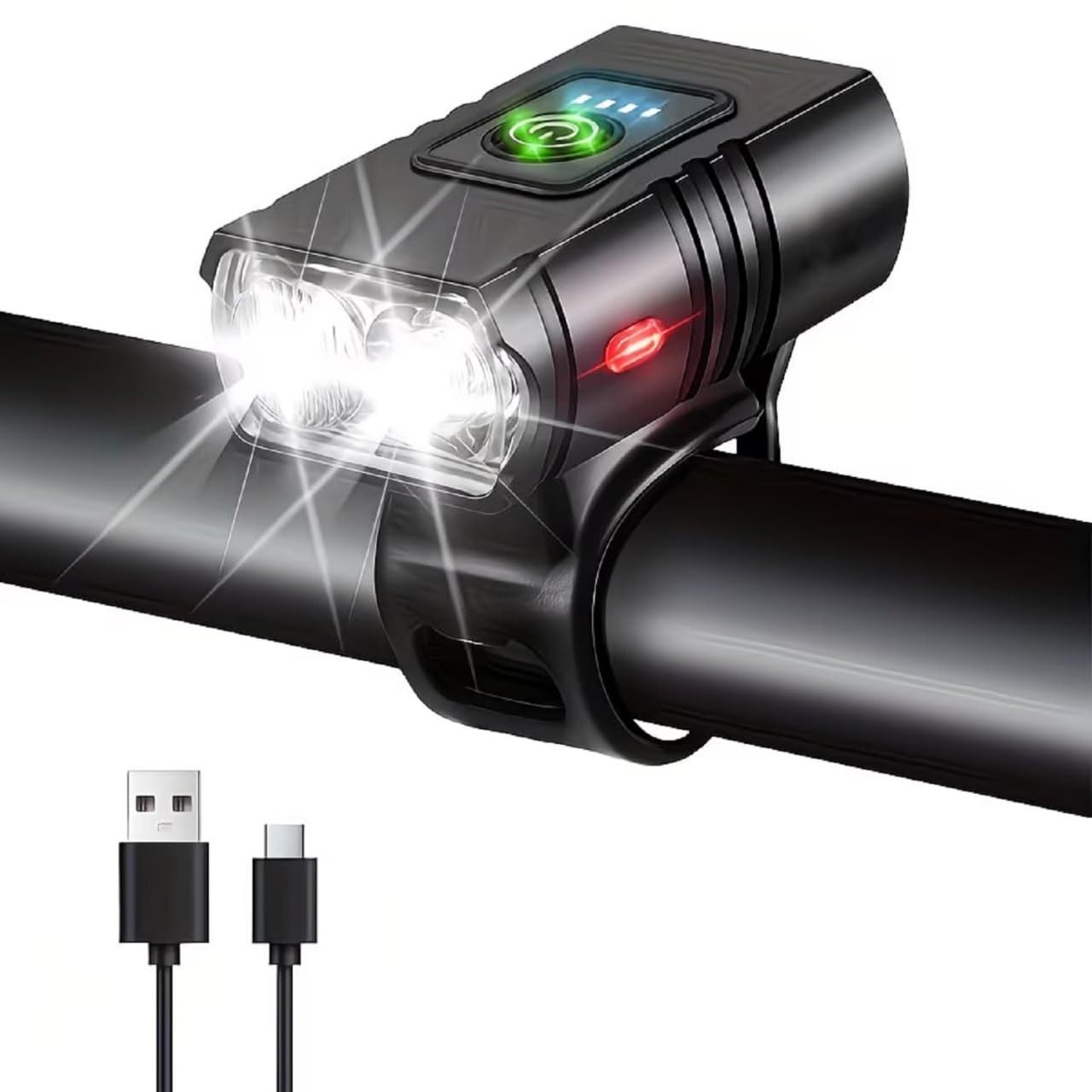 Super Bright USB Rechargeable Bike Lights Set,Waterproof Powerful Bicycle Front Headlight and Back Taillight for Night Riding, for Men Women Kids Road Mountain Cycling (Black Light)-image-10